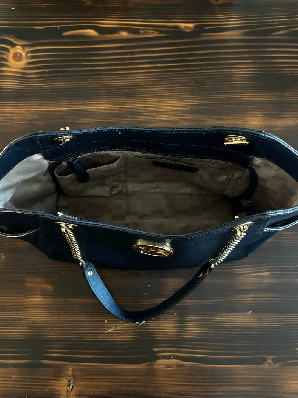Michael Kors Blue  Leather Tote with Gold Chain Straps
